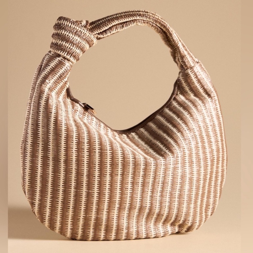 Melie Bianco Woven Hobo Shoulder Bag in Beige and Cream